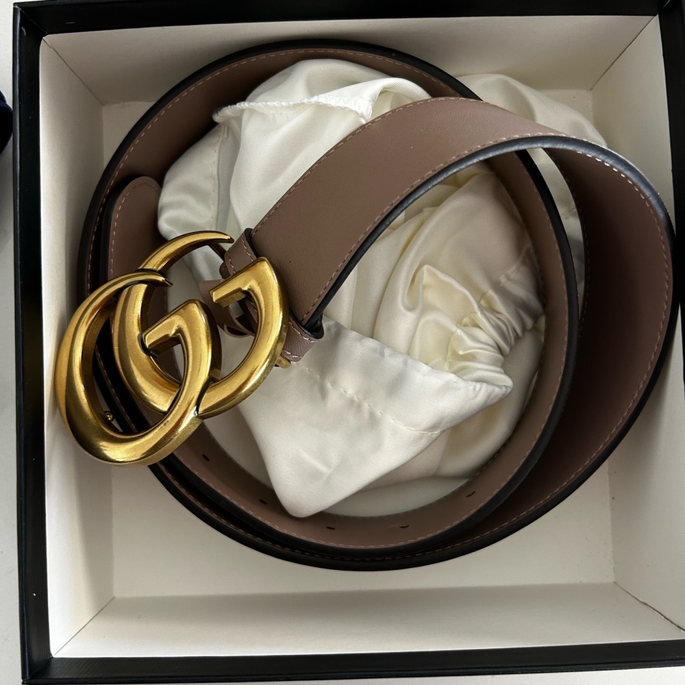 Gucci Tan Leather Belt with Gold GG Buckle